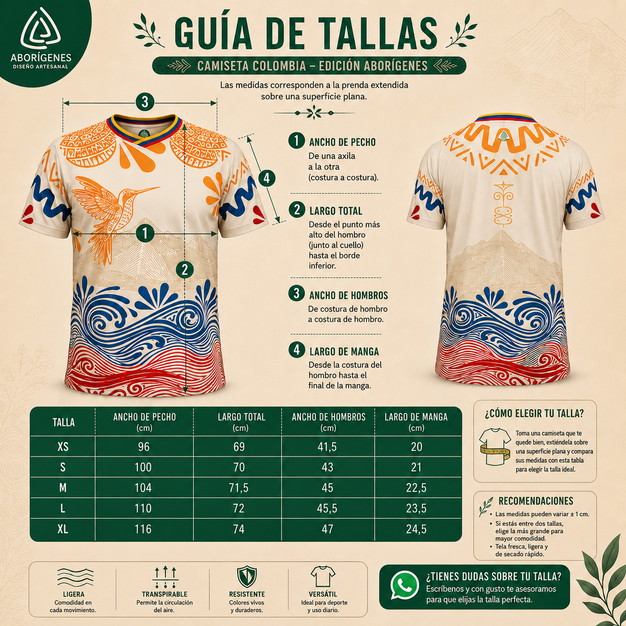 MEDIDAS CAMISETA COLOMBIA ES ABORIGENES